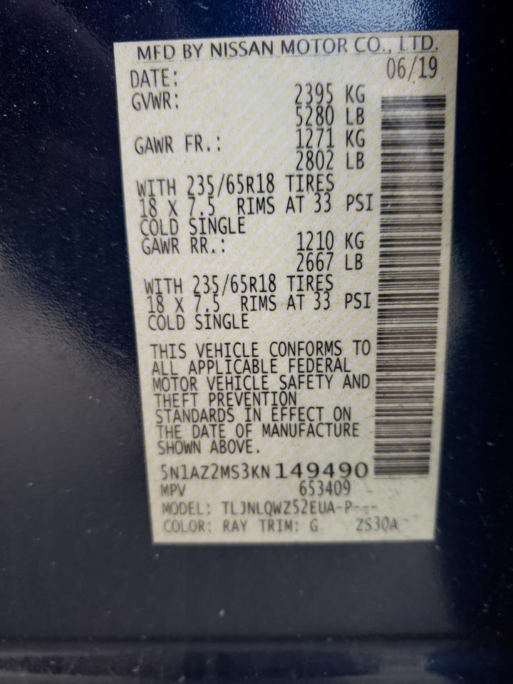 Photo 10 from auction – 2019 NISSAN MURANO S with VIN 5N1AZ2MS3KN149490