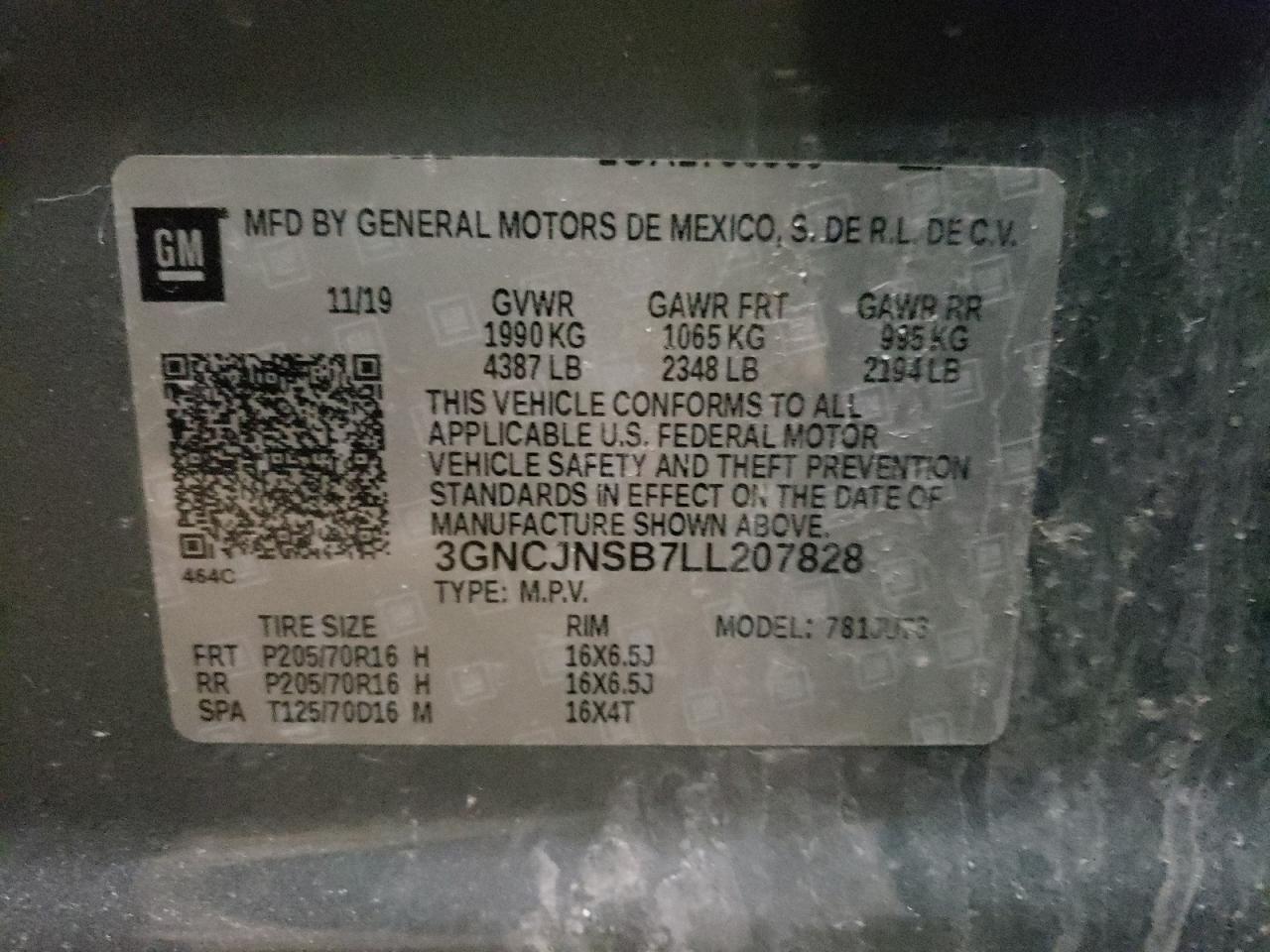 Photo 10 from auction – 2020 CHEVROLET TRAX LS with VIN 3GNCJNSB7LL207828