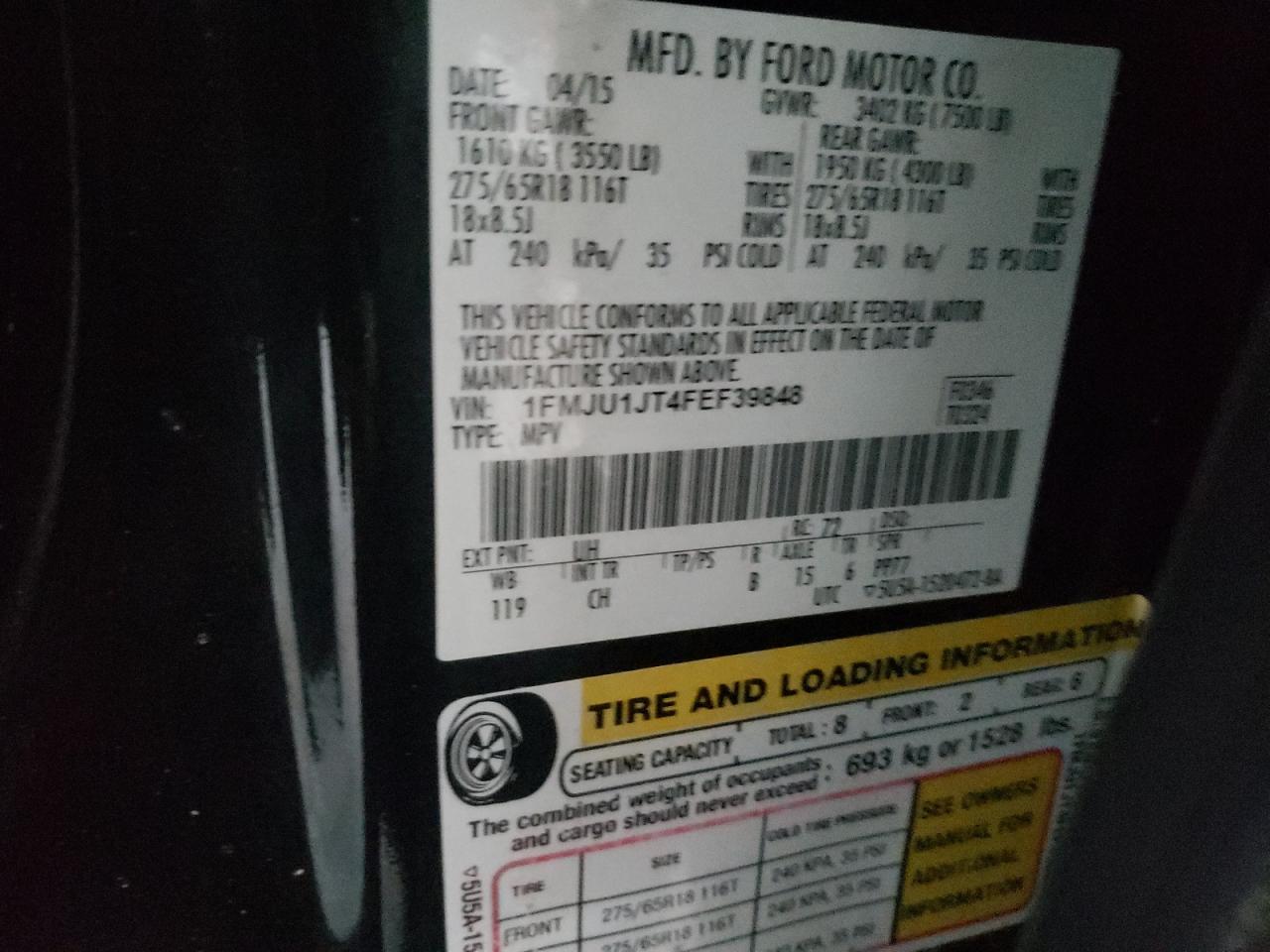 Photo 10 from auction – 2015 FORD EXPEDITION with VIN 1FMJU1JT4FEF39848