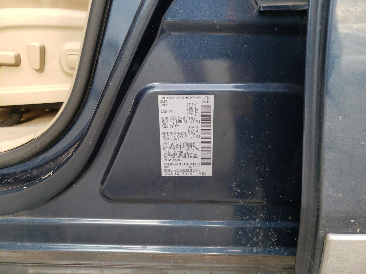 Photo 10 from auction – 2015 NISSAN PATHFINDER with VIN 5N1AR2MN2FC662497