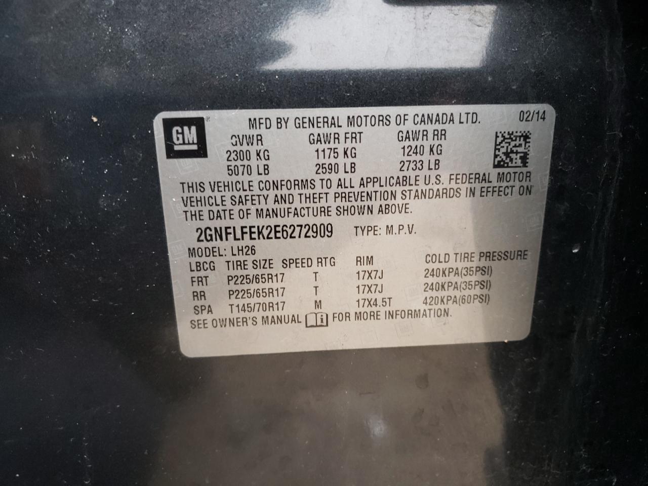 Foto 10 de la subasta – 2014 CHEVROLET EQUINOX LT con VIN 2GNFLFEK2E6272909