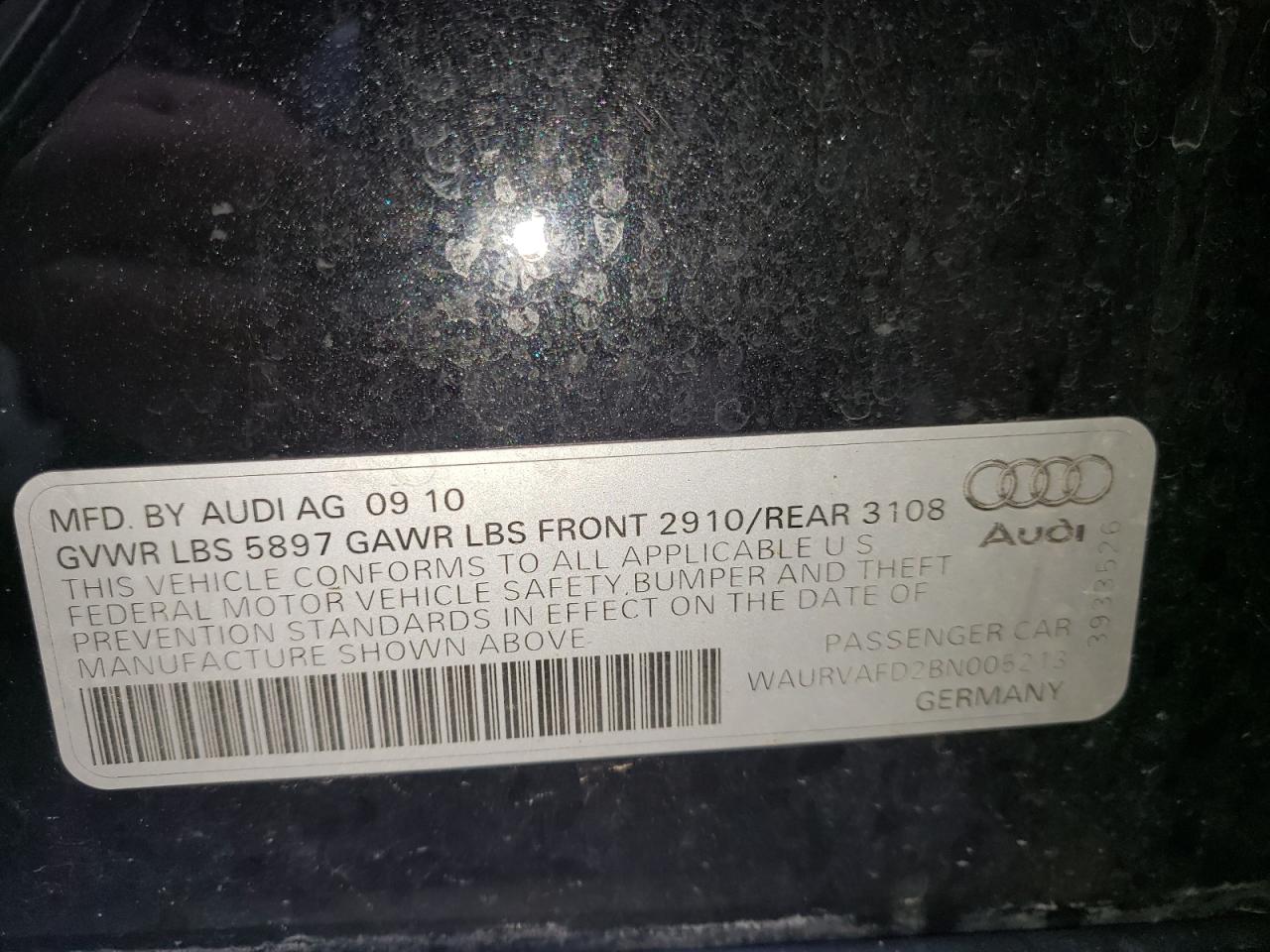 Photo 10 from auction – 2011 AUDI A8 L QUATT with VIN WAURVAFD2BN005213