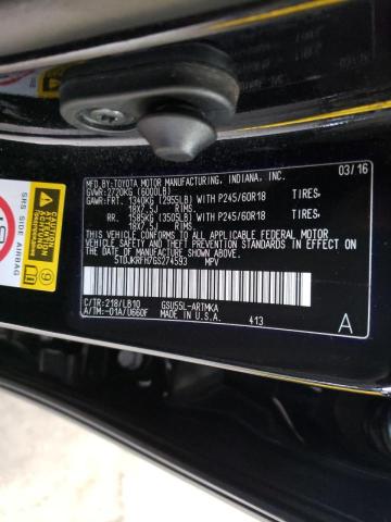 Photo 10 from auction – 2016 TOYOTA HIGHLANDER with VIN 5TDJKRFH7GS274593