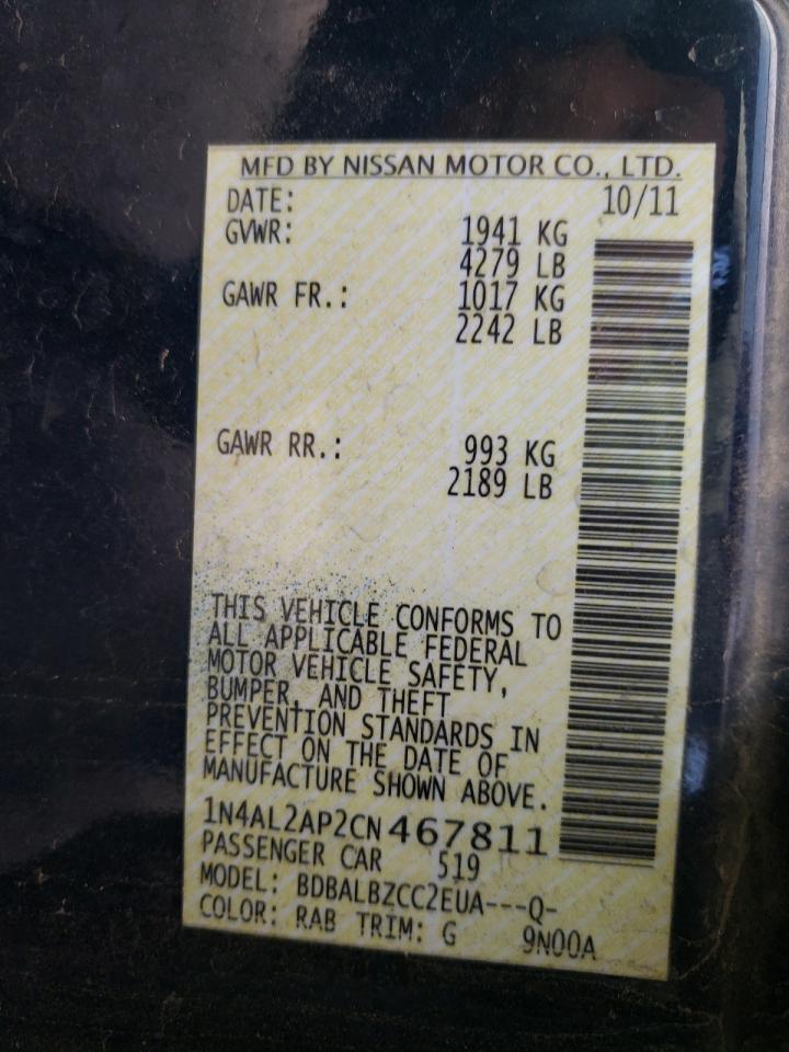 Photo 10 from auction – 2012 NISSAN ALTIMA BAS with VIN 1N4AL2AP2CN467811