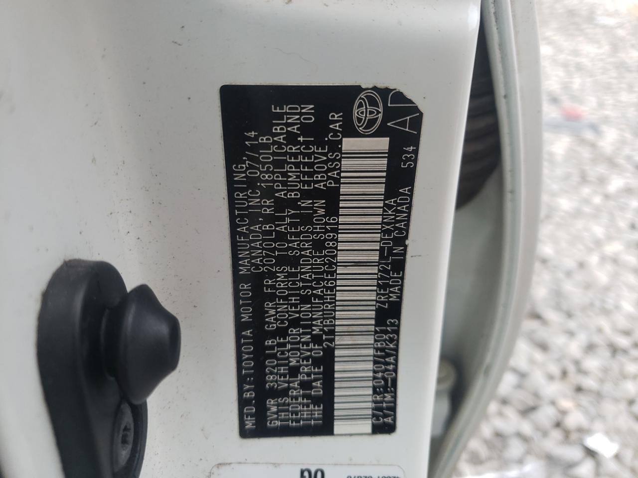 Photo 10 from auction – 2014 TOYOTA COROLLA with VIN 2T1BURHE6EC208916
