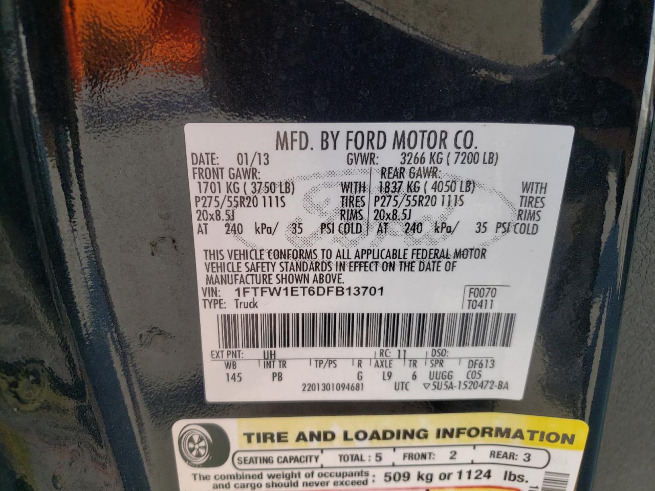 Photo 10 from auction – 2013 FORD F150 SUPER with VIN 1FTFW1ET6DFB13701