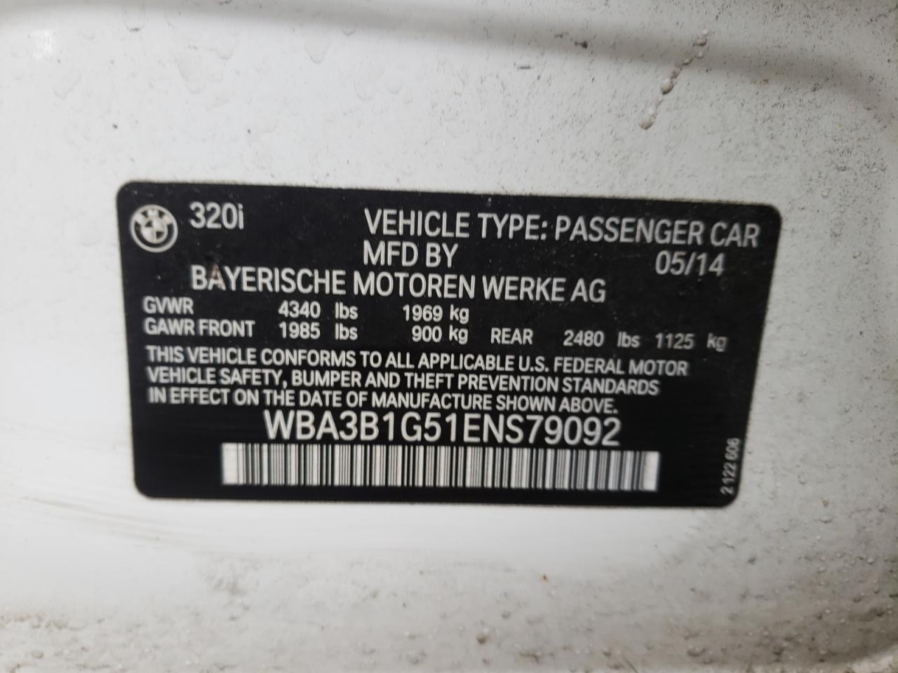 Photo 10 from auction – 2014 BMW 320 I with VIN WBA3B1G51ENS79092