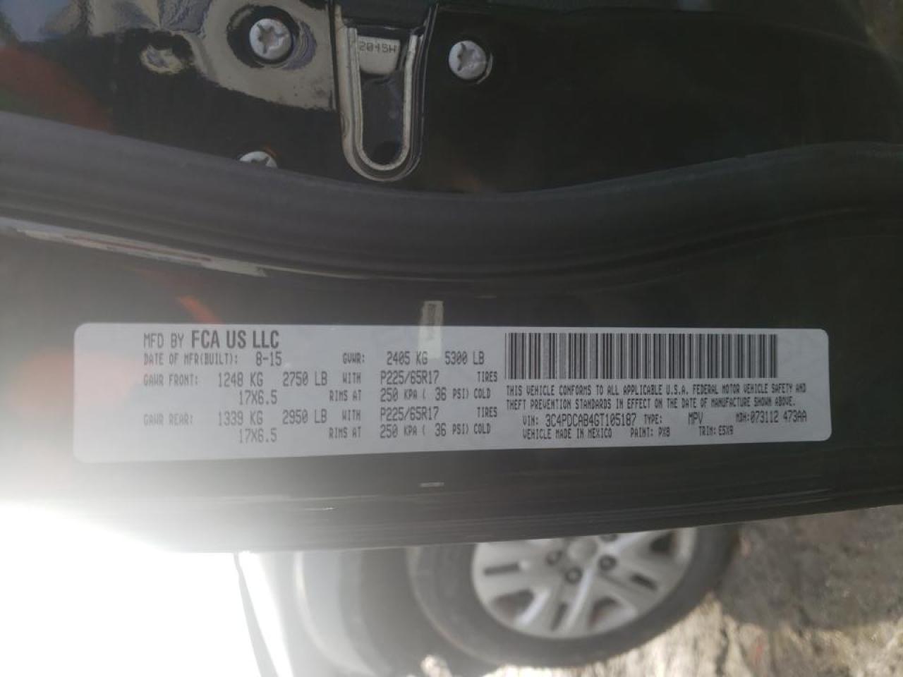 Photo 10 from auction – 2016 DODGE JOURNEY SE with VIN 3C4PDCAB4GT105187