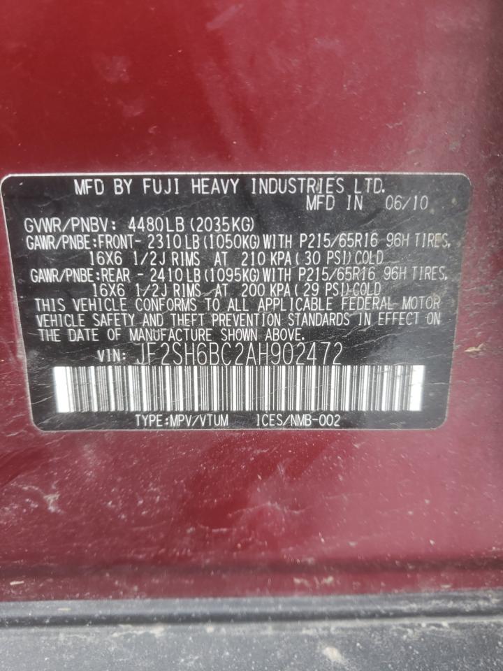 Photo 10 from auction – 2010 SUBARU FORESTER X with VIN JF2SH6BC2AH902472