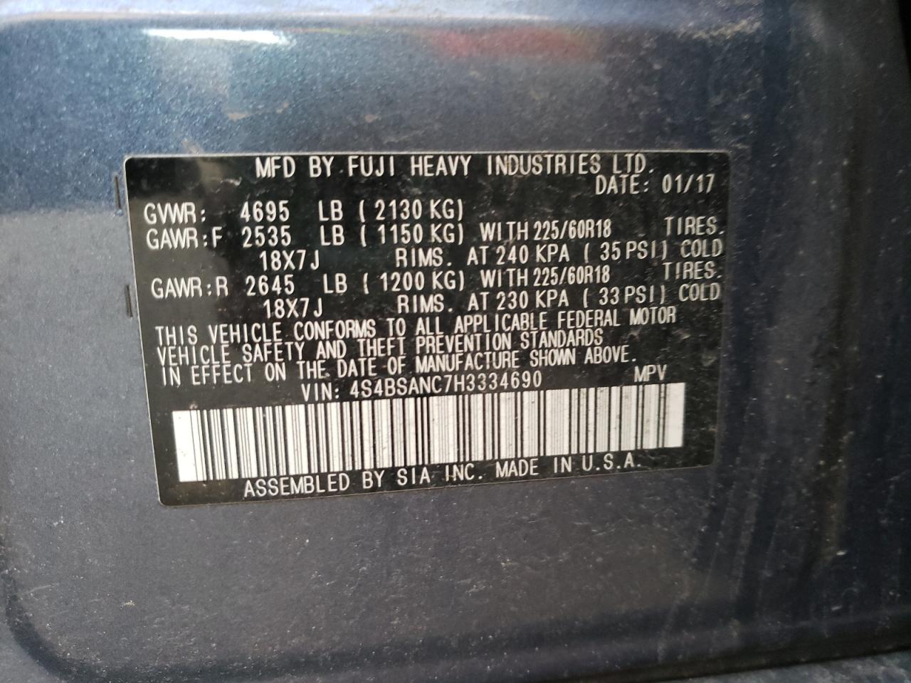 Снимка 10 от търг – 2017 SUBARU OUTBACK 2. с VIN 4S4BSANC7H3334690