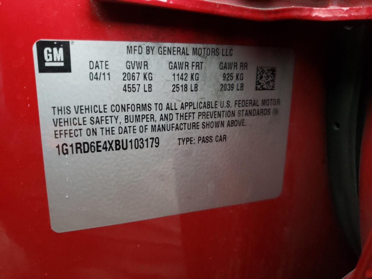 Photo 10 from auction – 2011 CHEVROLET VOLT with VIN 1G1RD6E4XBU103179