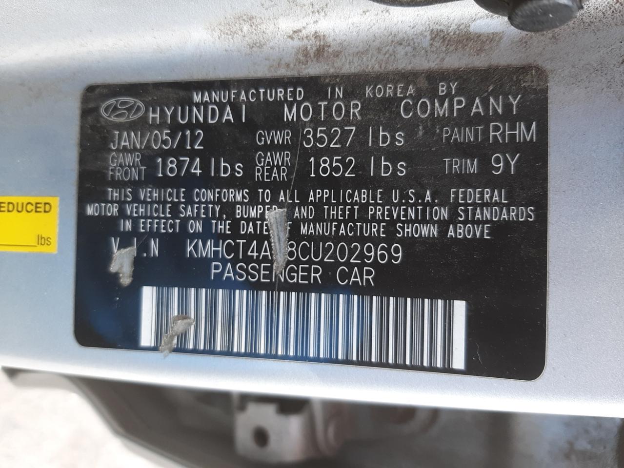 Photo 10 from auction – 2012 HYUNDAI ACCENT GLS with VIN KMHCT4AE8CU202969
