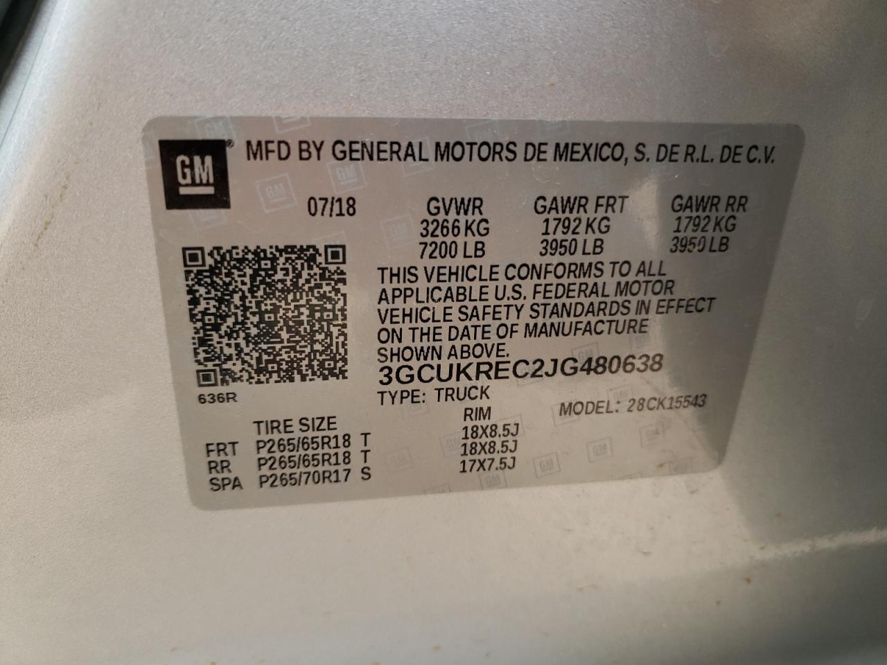 Photo 10 from auction – 2018 CHEVROLET SILVERADO with VIN 3GCUKREC2JG480638