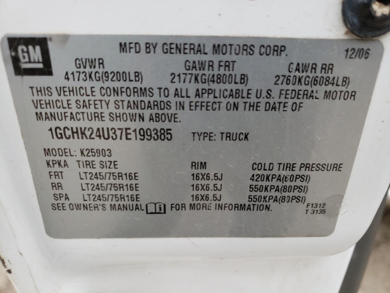 Photo 10 from auction – 2007 CHEVROLET SILVERADO with VIN 1GCHK24U37E199385