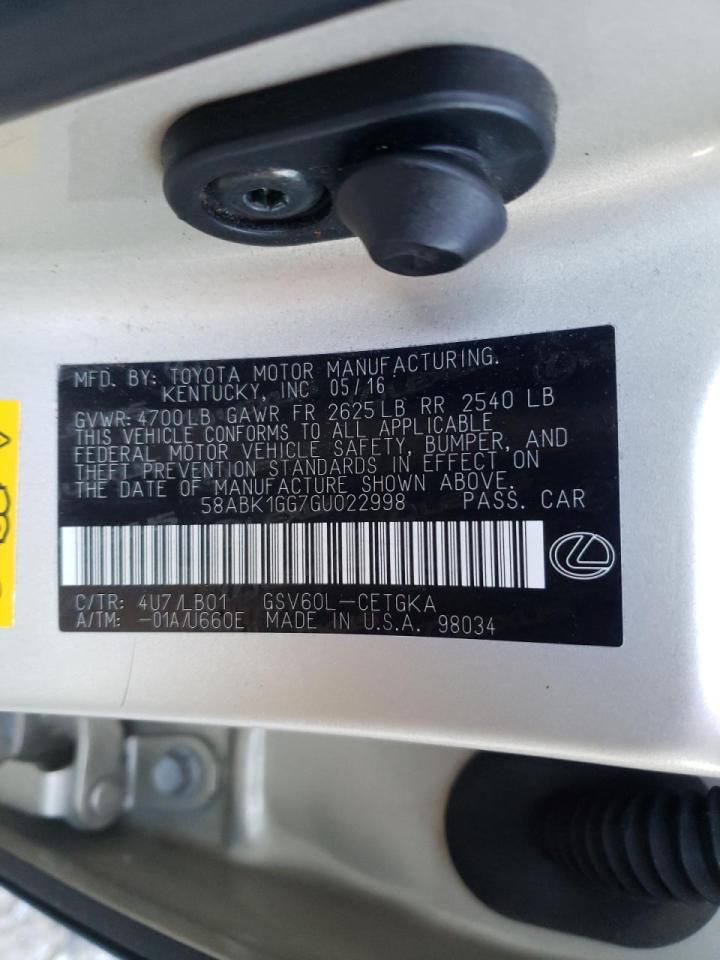 Photo 10 from auction – 2016 LEXUS ES 350 with VIN 58ABK1GG7GU022998