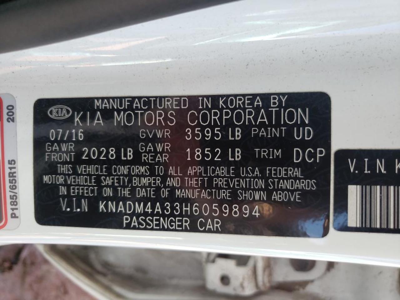 Photo 10 from auction – 2017 KIA RIO LX with VIN KNADM4A33H6059894