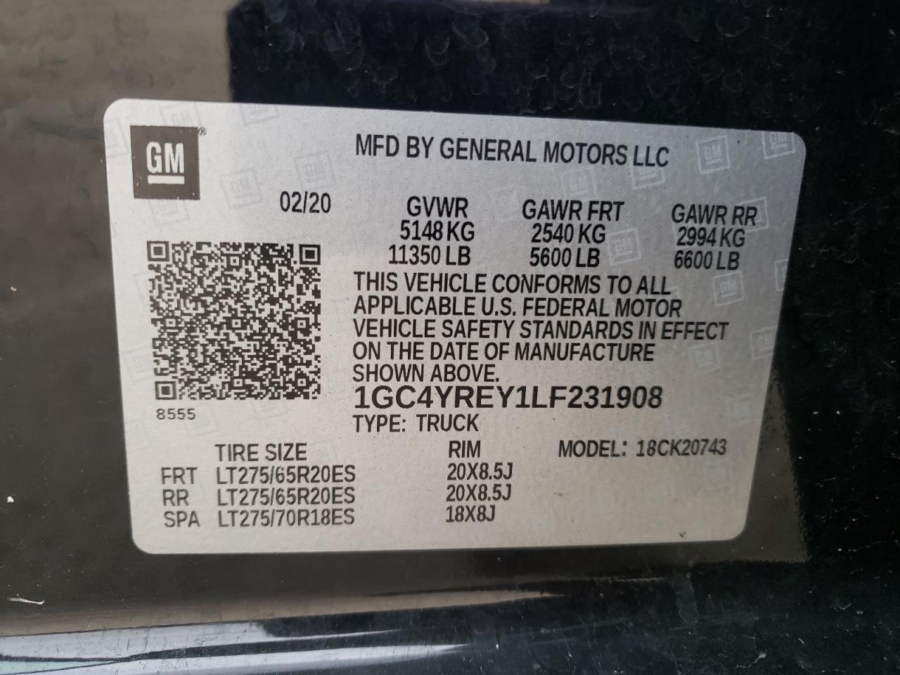 Foto 10 de la subasta – 2020 CHEVROLET SILVERADO con VIN 1GC4YREY1LF231908