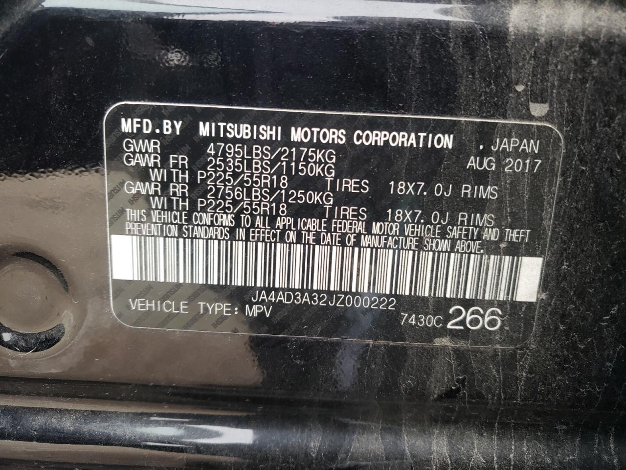 Photo 10 from auction – 2018 MITSUBISHI OUTLANDER with VIN JA4AD3A32JZ000222