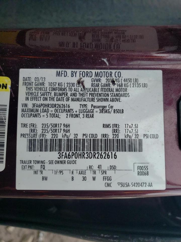 Photo 10 from auction – 2013 FORD FUSION SE with VIN 3FA6P0HR3DR262616