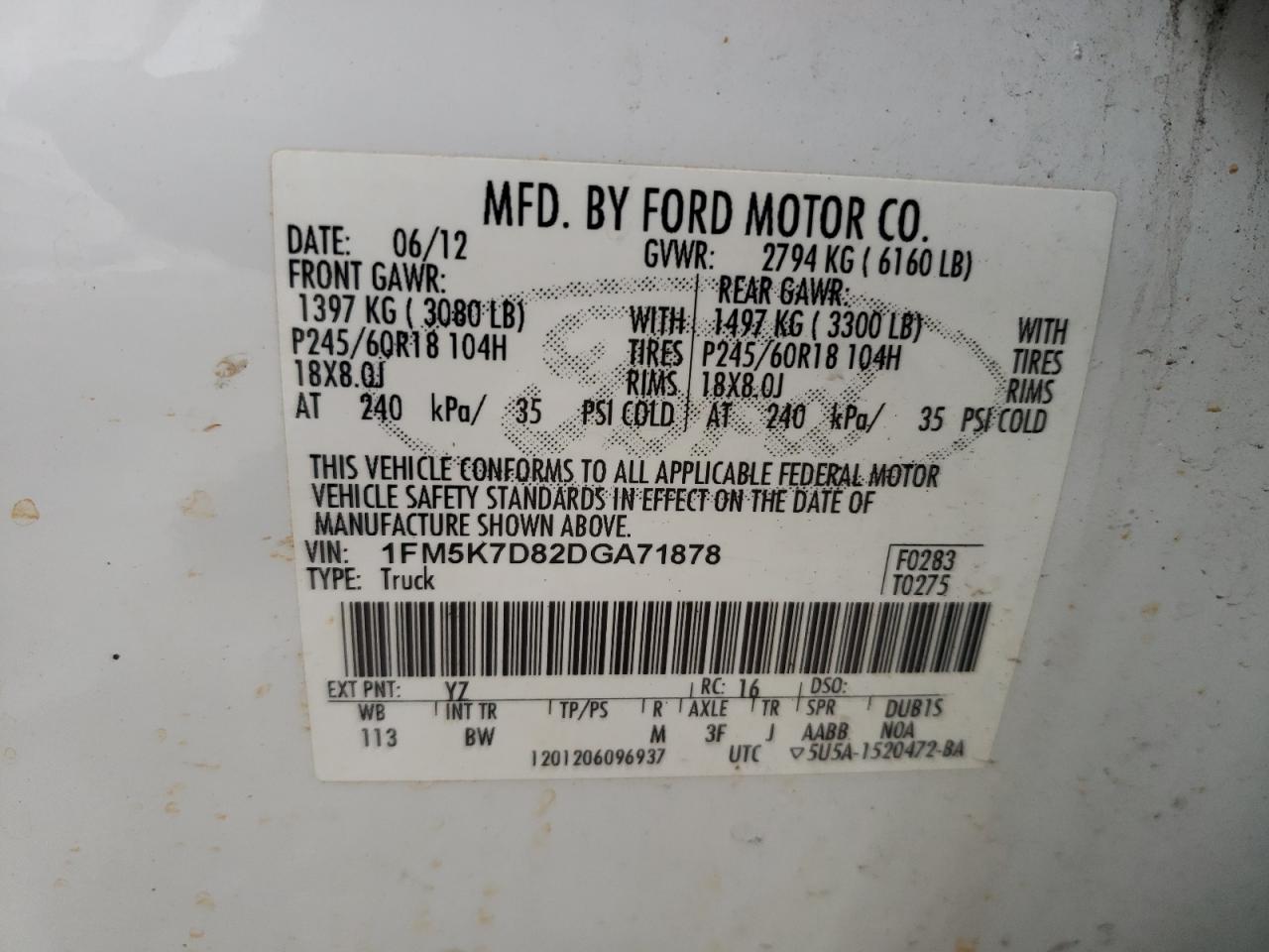 Photo 10 from auction – 2013 FORD EXPLORER X with VIN 1FM5K7D82DGA71878