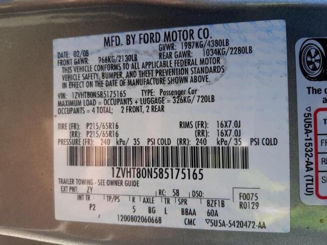 Photo 10 from auction – 2008 FORD MUSTANG with VIN 1ZVHT80N585175165
