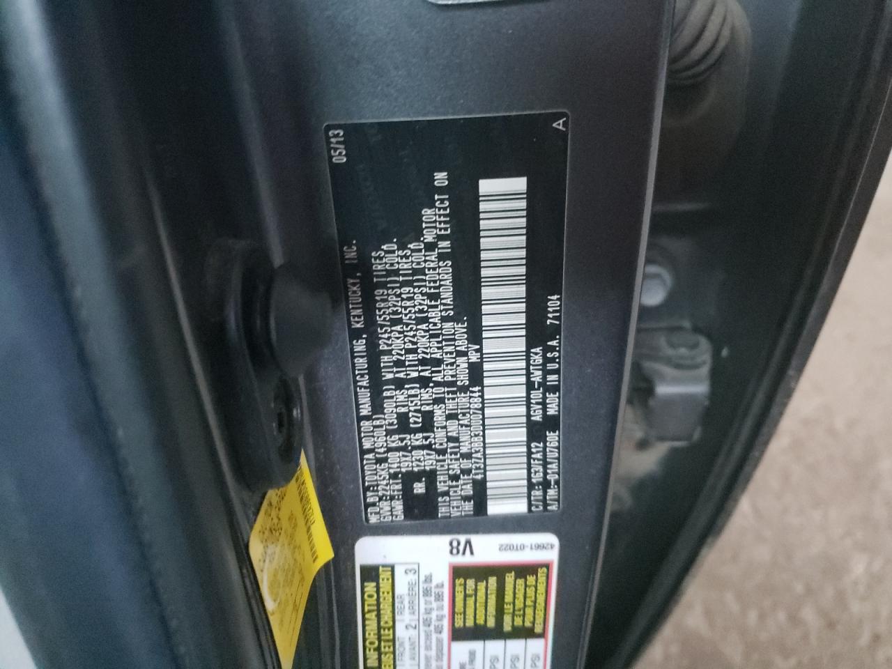 Photo 10 from auction – 2013 TOYOTA VENZA LE with VIN 4T3ZA3BB3DU078844