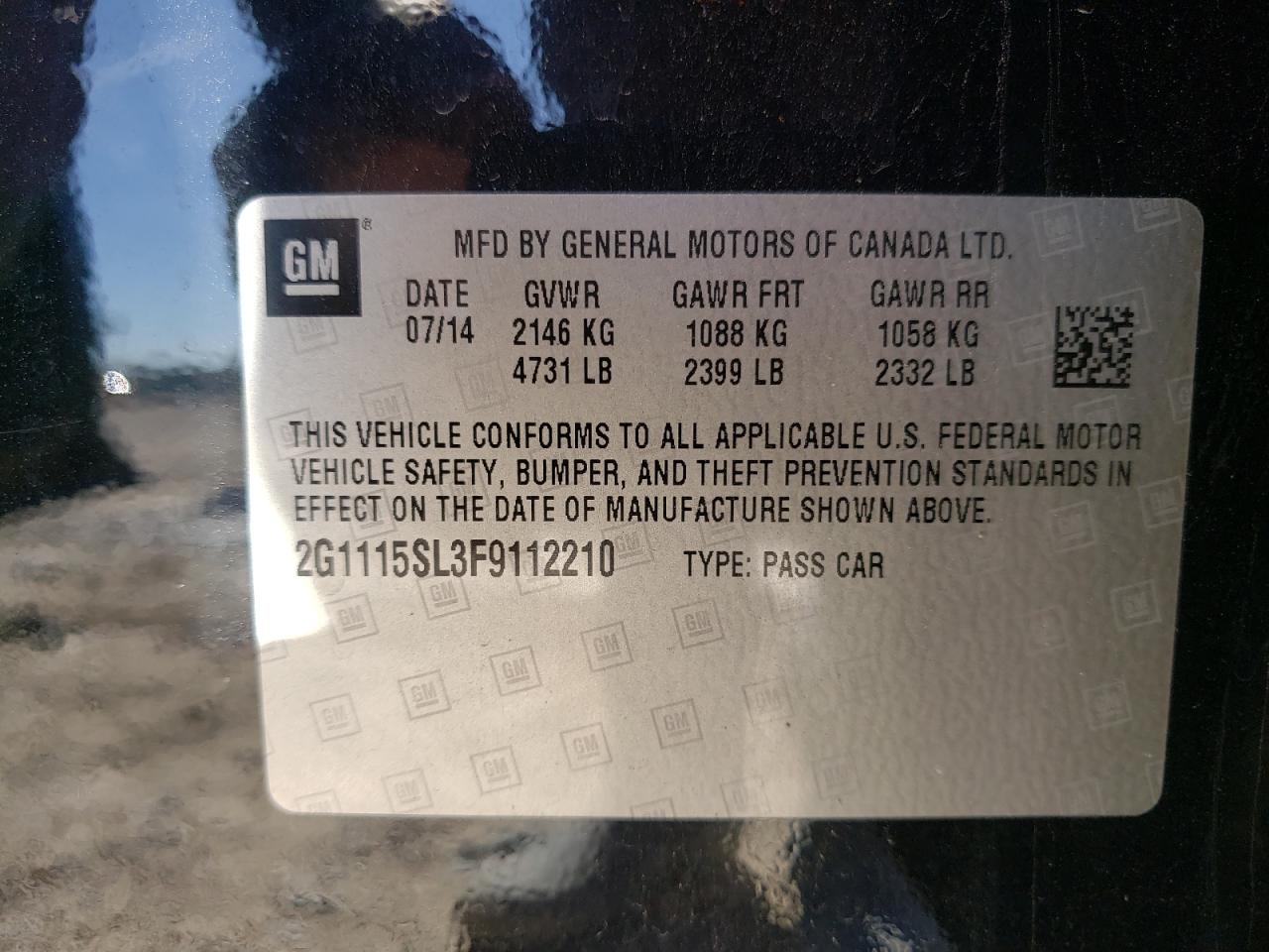 Photo 10 from auction – 2015 CHEVROLET IMPALA LT with VIN 2G1115SL3F9112210