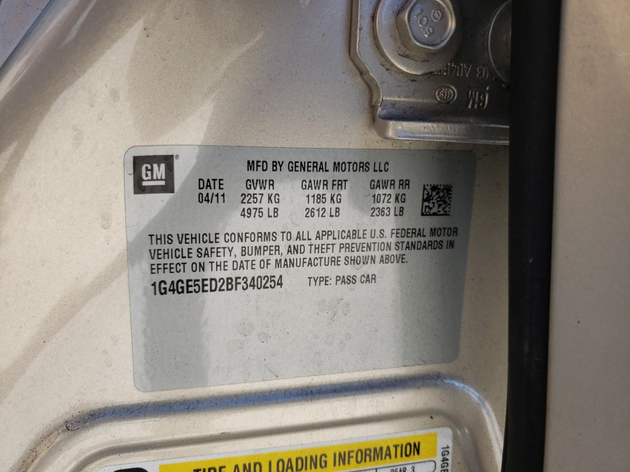 Photo 10 from auction – 2011 BUICK LACROSSE C with VIN 1G4GE5ED2BF340254