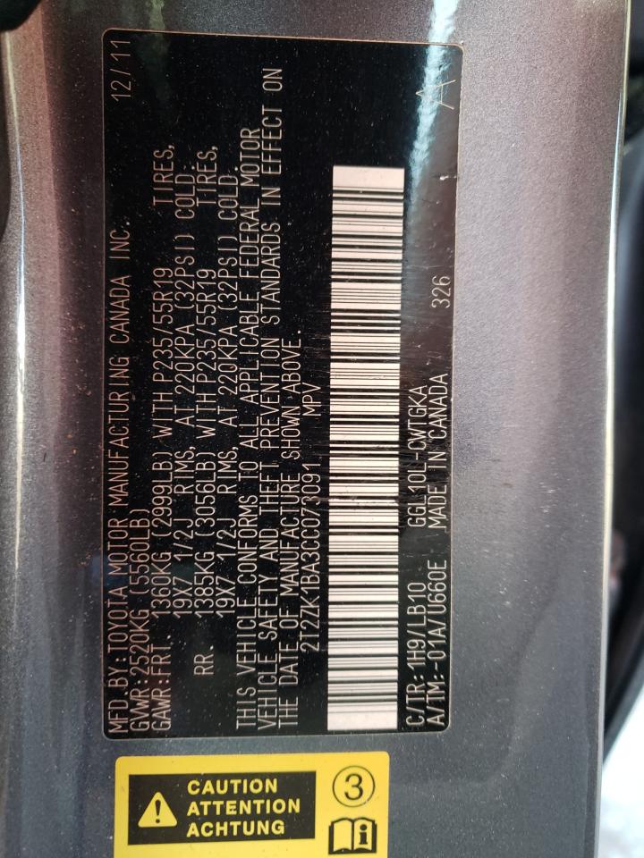 Photo 10 from auction – 2012 LEXUS RX 350 with VIN 2T2ZK1BA3CC073091