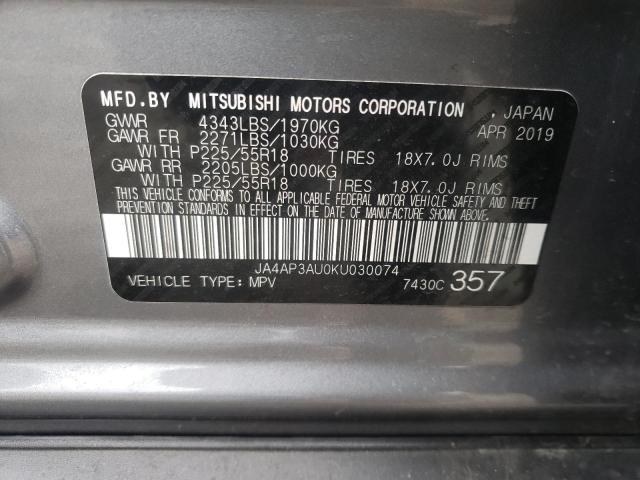 Photo 10 from auction – 2019 MITSUBISHI OUTLANDER with VIN JA4AP3AU0KU030074