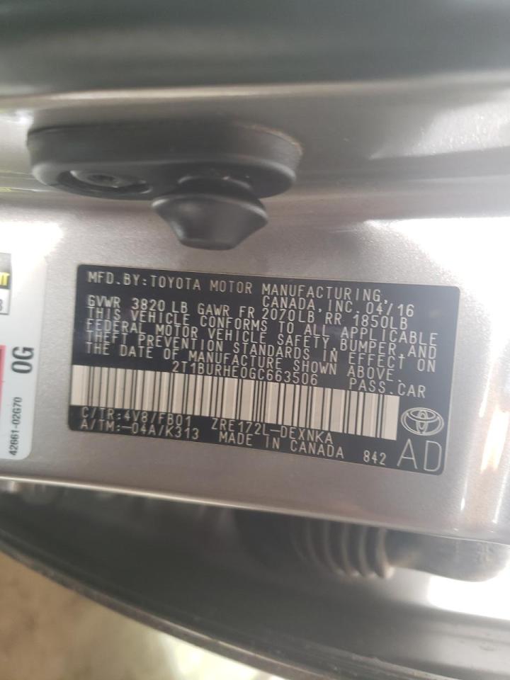 Photo 10 from auction – 2016 TOYOTA COROLLA L with VIN 2T1BURHE0GC663506