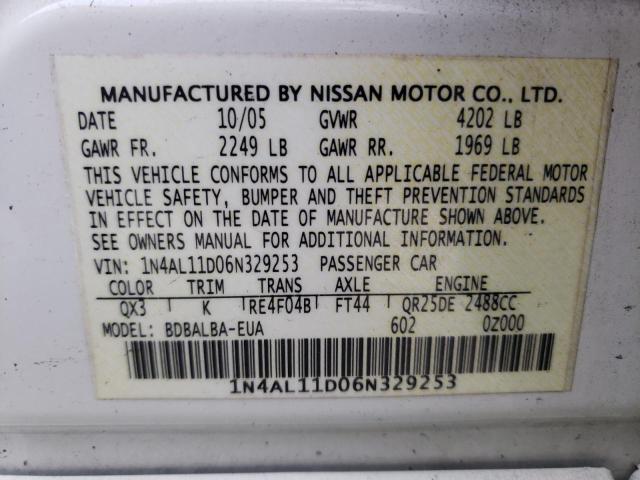 Photo 10 from auction – 2006 NISSAN ALTIMA S with VIN 1N4AL11D06N329253