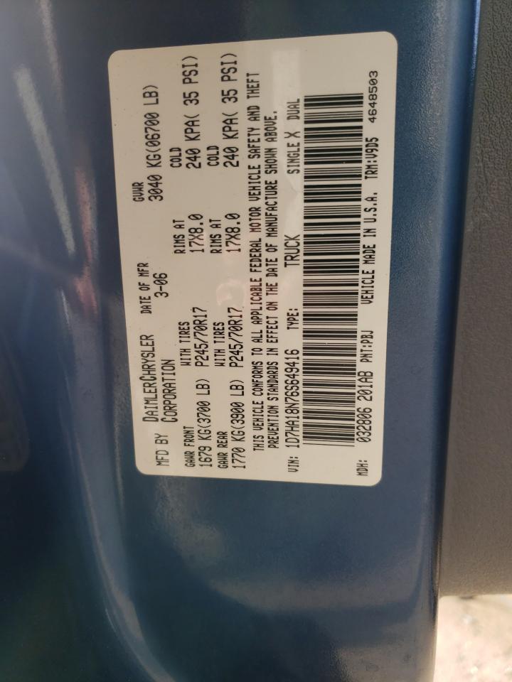Photo 10 from auction – 2006 DODGE RAM 1500 S with VIN 1D7HA18N76S649416