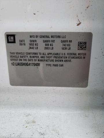 Photo 10 from auction – 2016 CHEVROLET SONIC LS with VIN 1G1JA6SH9G4170408