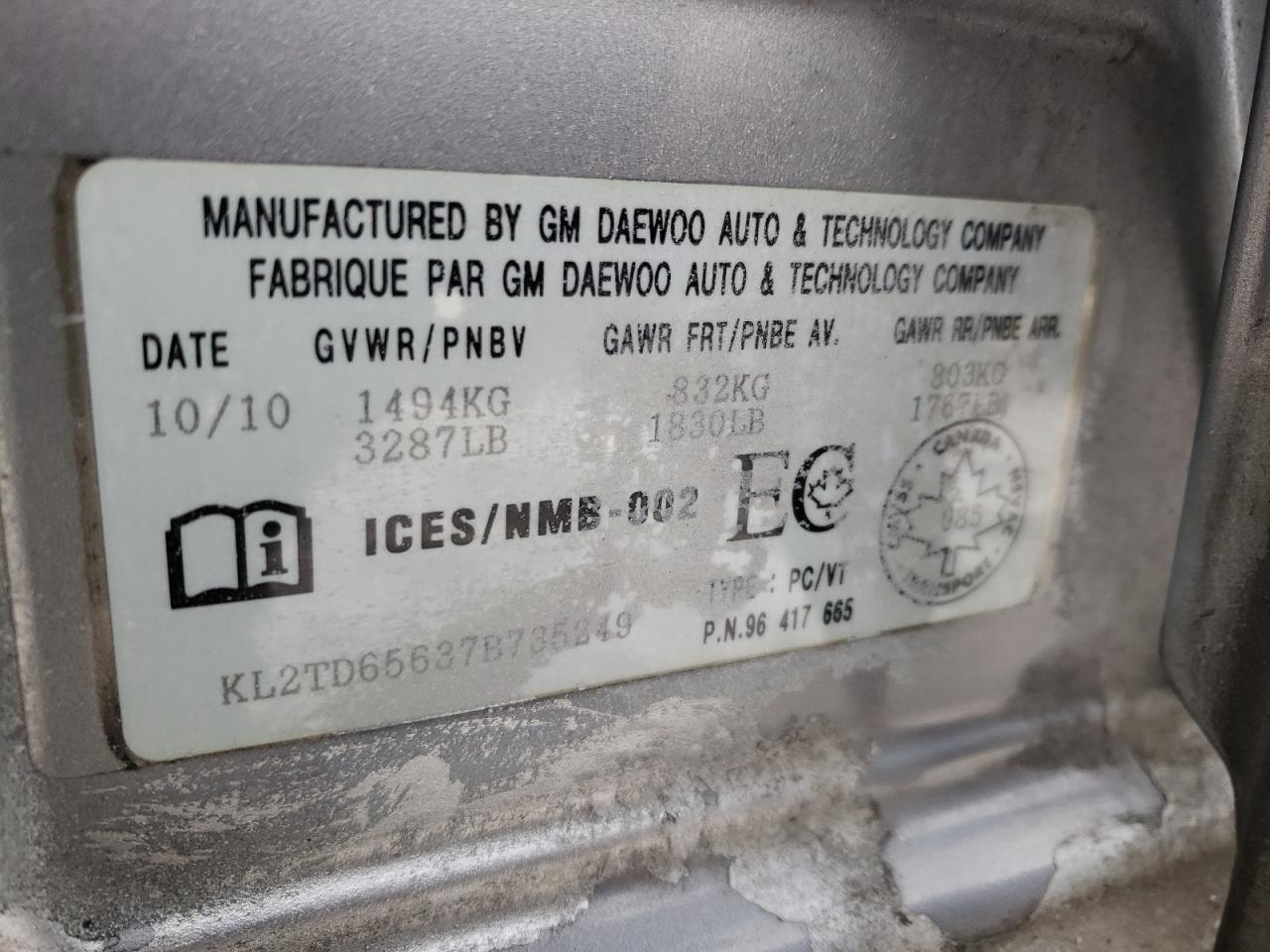 Photo 10 from auction – 2007 PONTIAC WAVE with VIN KL2TD65637B735249
