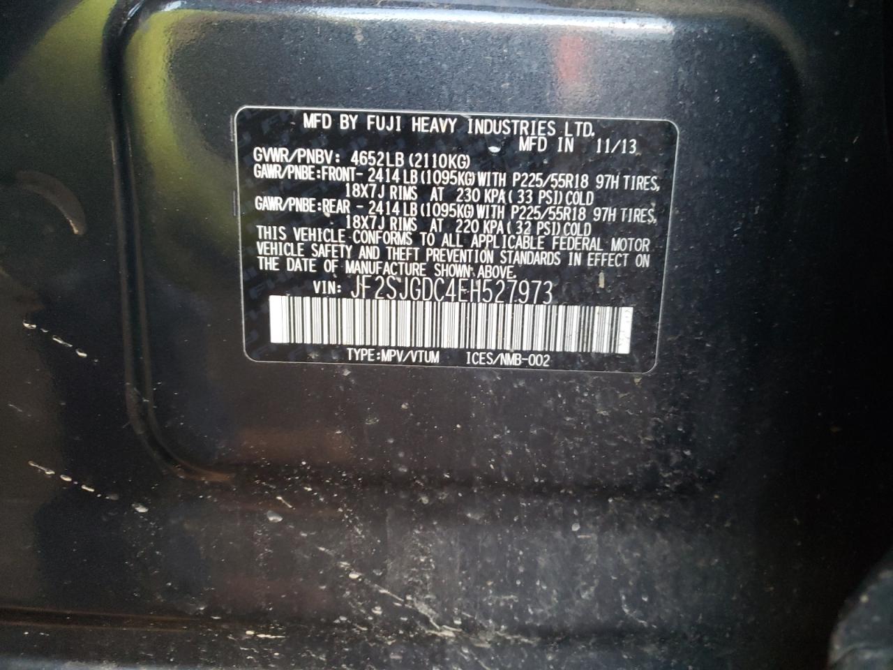 Photo 10 from auction – 2014 SUBARU FORESTER 2 with VIN JF2SJGDC4EH527973