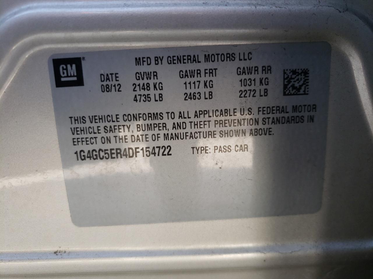 Photo 10 from auction – 2013 BUICK LACROSSE with VIN 1G4GC5ER4DF154722