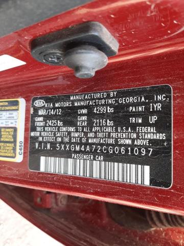 Photo 10 from auction – 2012 KIA OPTIMA LX with VIN 5XXGM4A72CG061097