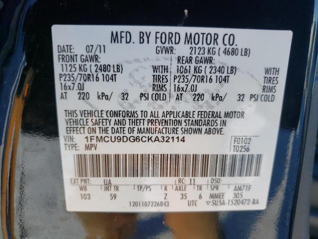 Photo 10 from auction – 2012 FORD ESCAPE XLT with VIN 1FMCU9DG6CKA32114