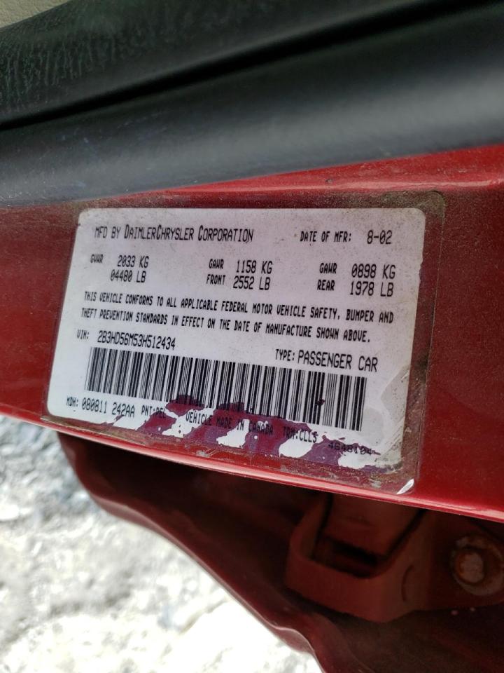 Photo 10 from auction – 2003 DODGE INTREPID E with VIN 2B3HD56M53H512434