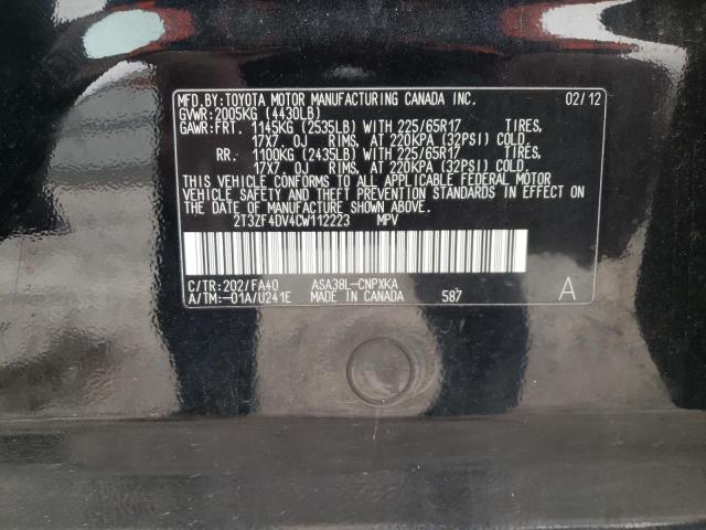 Photo 10 from auction – 2012 TOYOTA RAV4 with VIN 2T3ZF4DV4CW112223