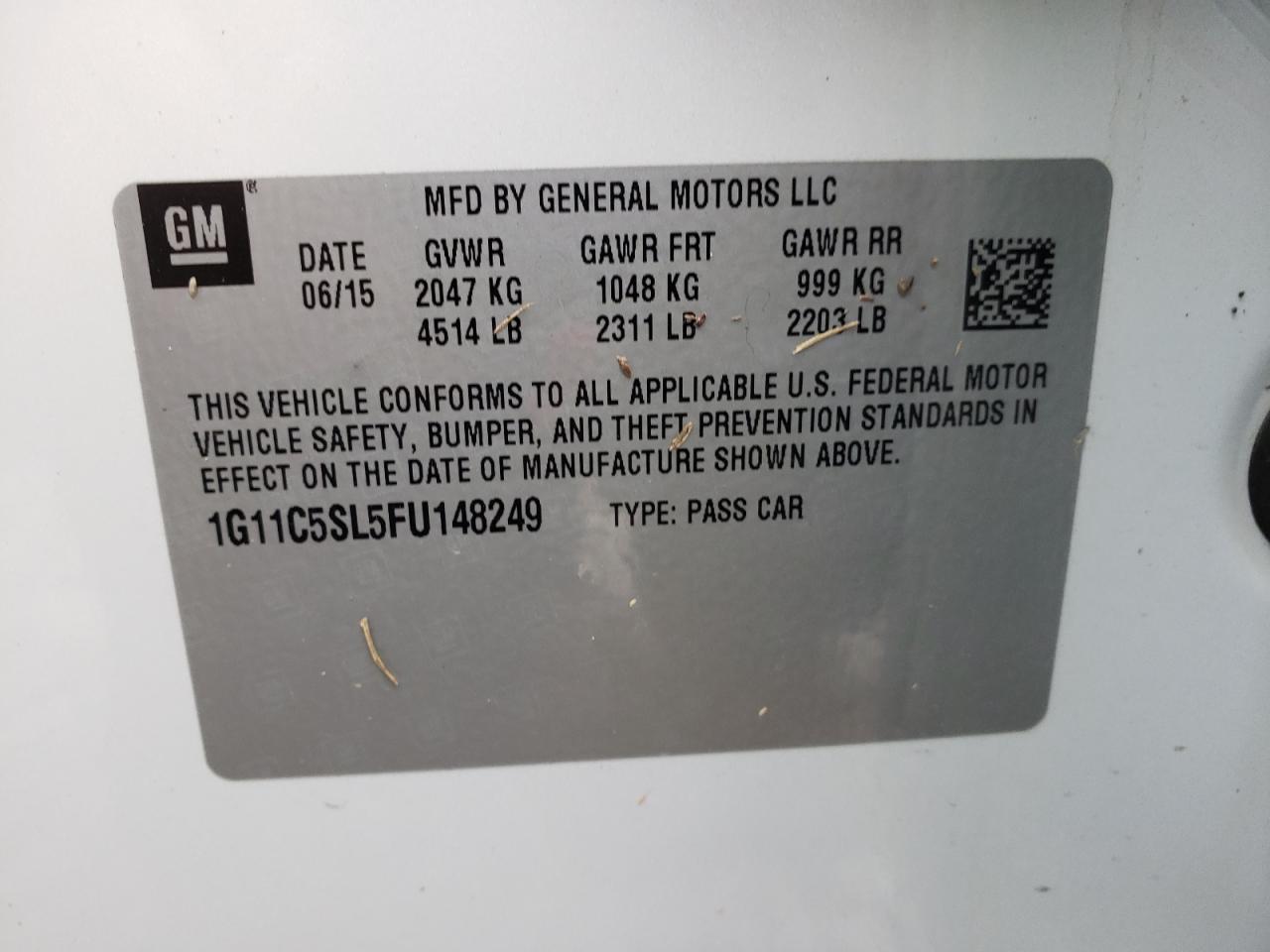 Photo 10 from auction – 2015 CHEVROLET MALIBU 1LT with VIN 1G11C5SL5FU148249