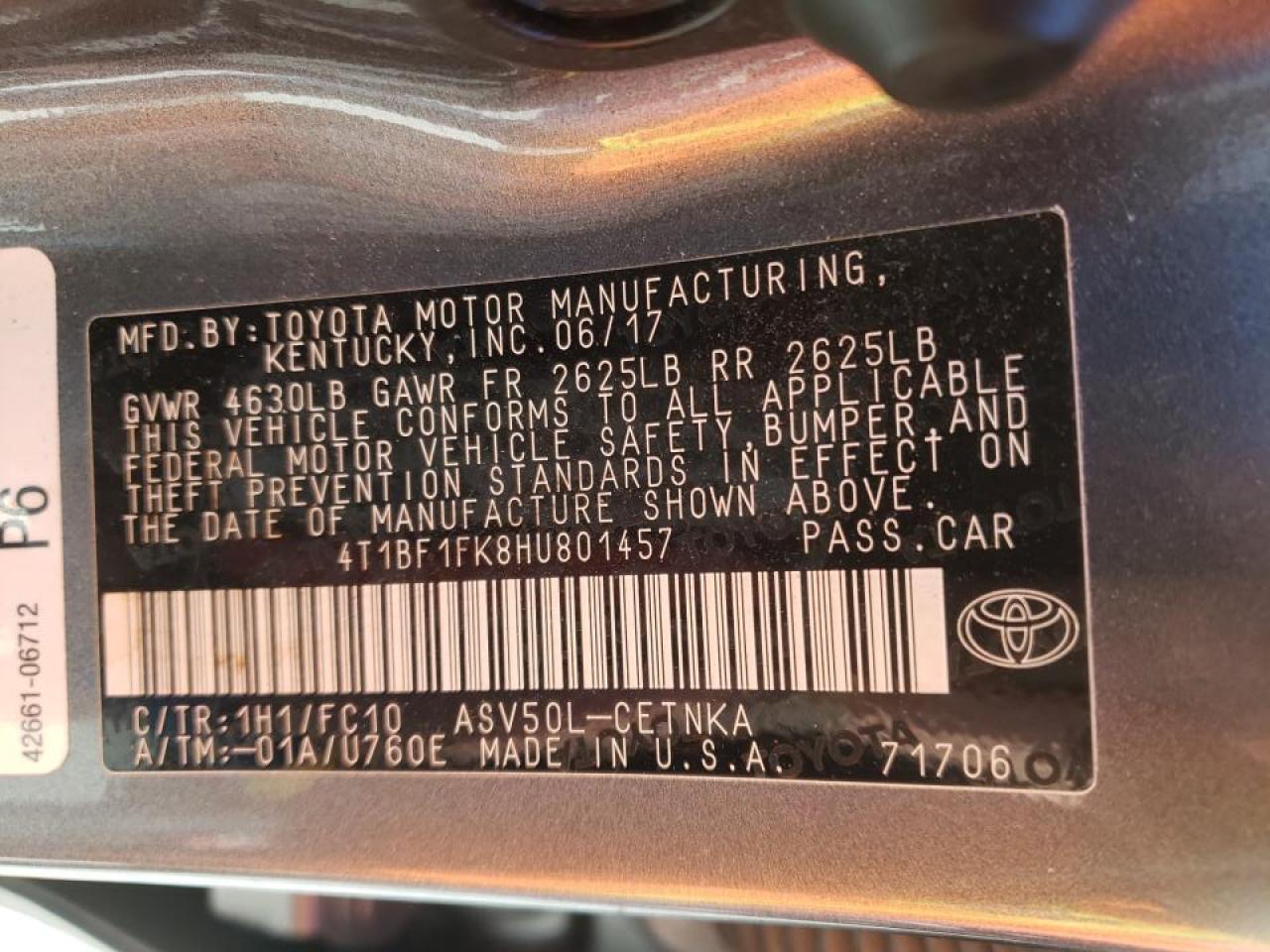 Photo 10 from auction – 2017 TOYOTA CAMRY LE with VIN 4T1BF1FK8HU801457