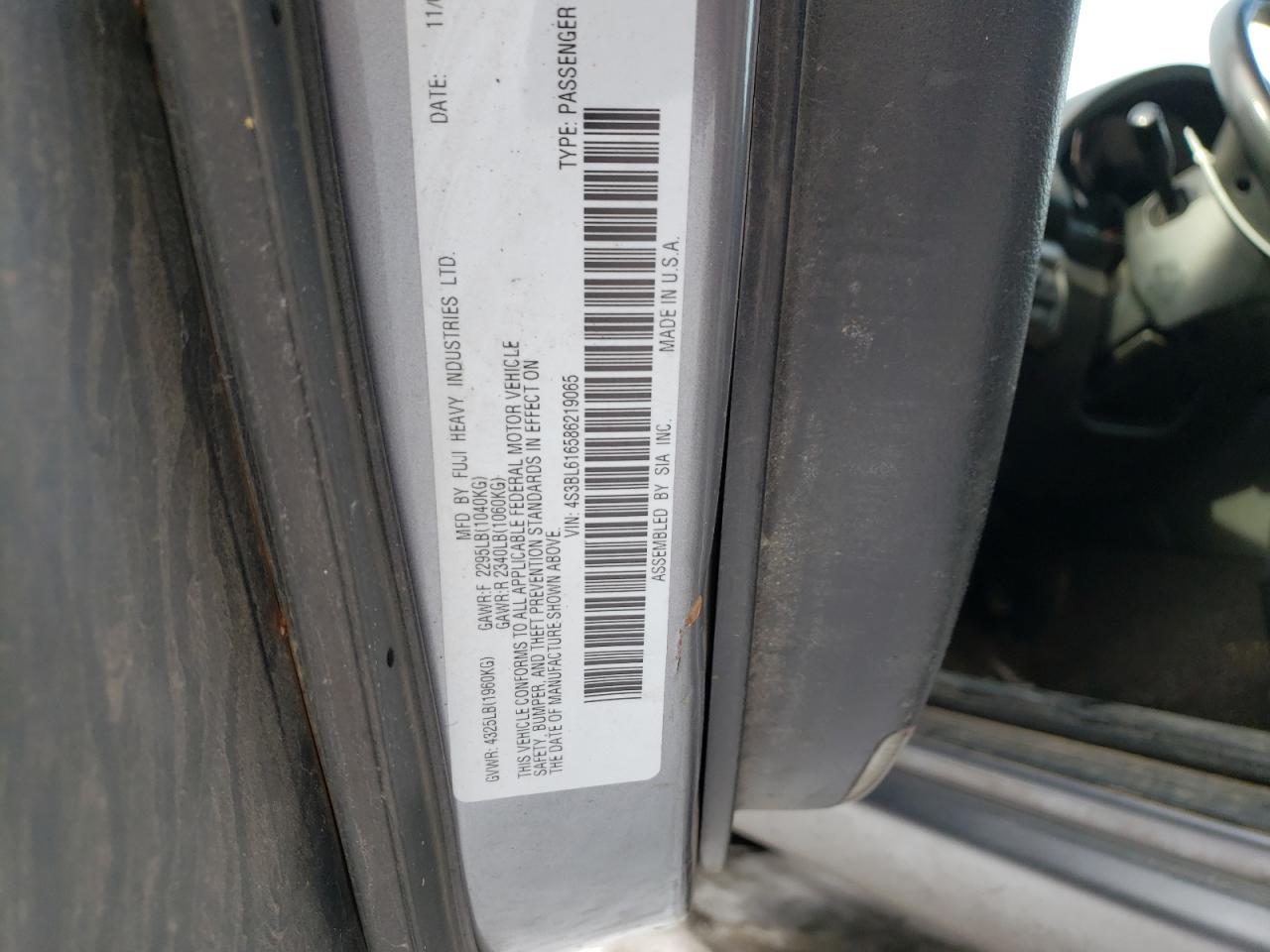 Photo 10 from auction – 2008 SUBARU LEGACY 2.5 with VIN 4S3BL616586219065