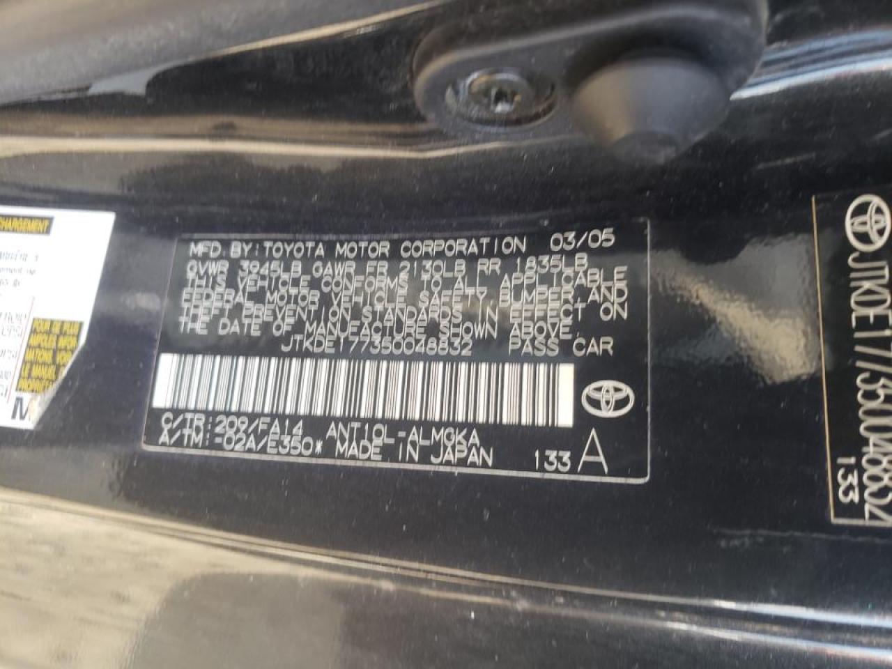 Photo 10 from auction – 2005 TOYOTA SCION TC with VIN JTKDE177350048832