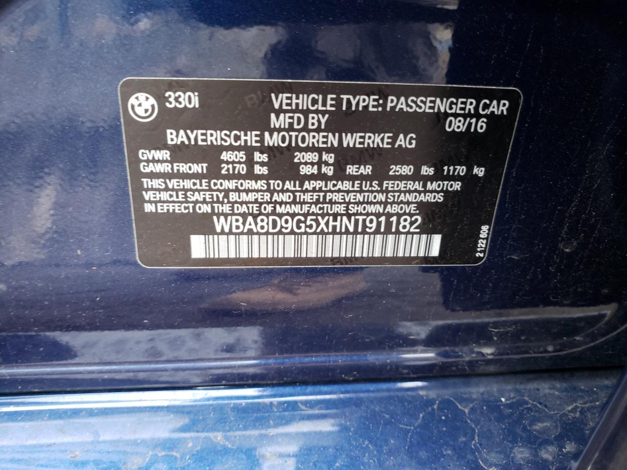 Photo 10 from auction – 2017 BMW 330 XI with VIN WBA8D9G5XHNT91182