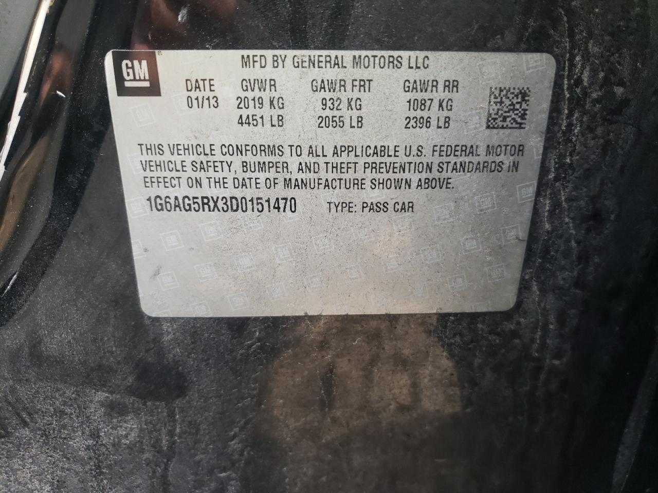 Photo 10 from auction – 2013 CADILLAC ATS with VIN 1G6AG5RX3D0151470