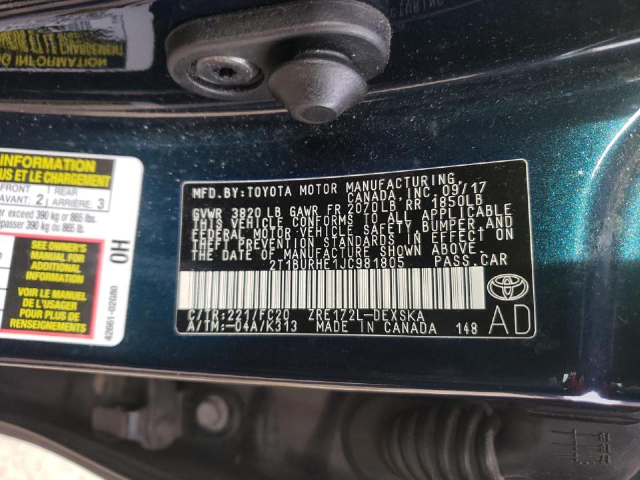 Photo 10 from auction – 2018 TOYOTA COROLLA L with VIN 2T1BURHE1JC981805