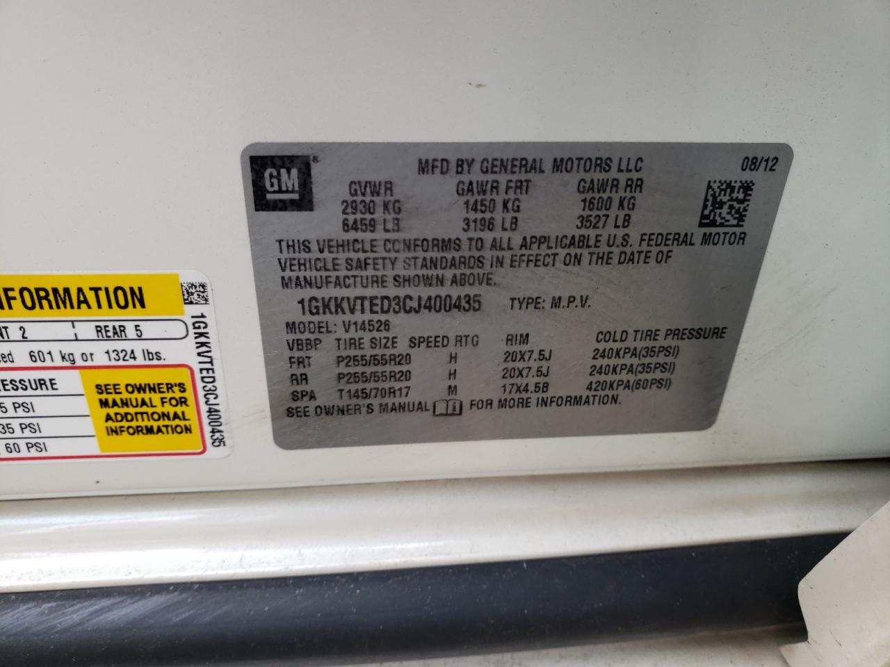 Photo 10 from auction – 2012 GMC ACADIA DEN with VIN 1GKKVTED3CJ400435