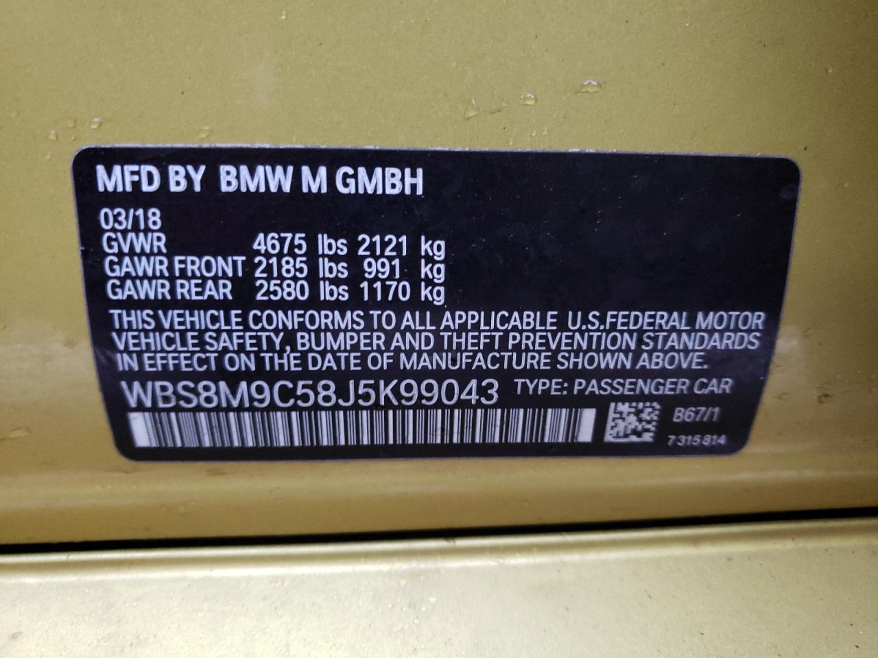 Photo 10 from auction – 2018 BMW M3 with VIN WBS8M9C58J5K99043